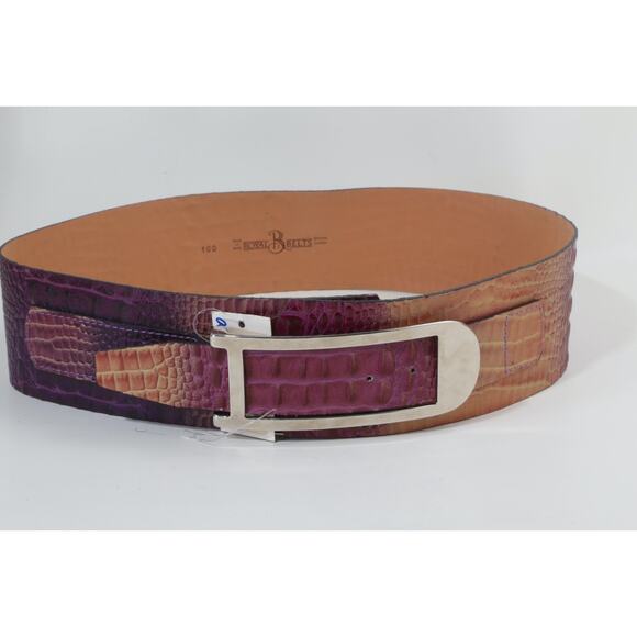 VTG Wide Waist Belt Crocodile Embossed Purple Textured Cinch Statement Belt XL